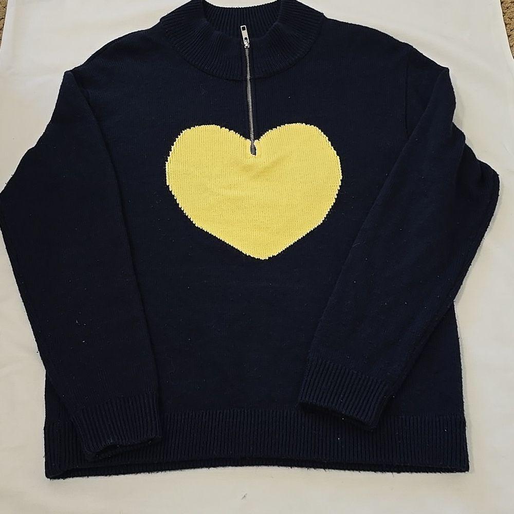Victor Alfaro Collective Navy Blue Heart Graphic Sweater Size  M